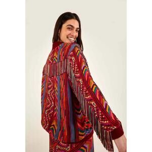 Farm Rio Red Striped Patches Bomber Jacket | Size XS / 433U